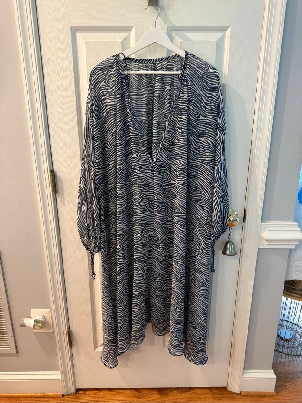 H&M Blue & Gray Sheer V-Neck Crystal Trimmed Long Swimsuit Coverup One Size